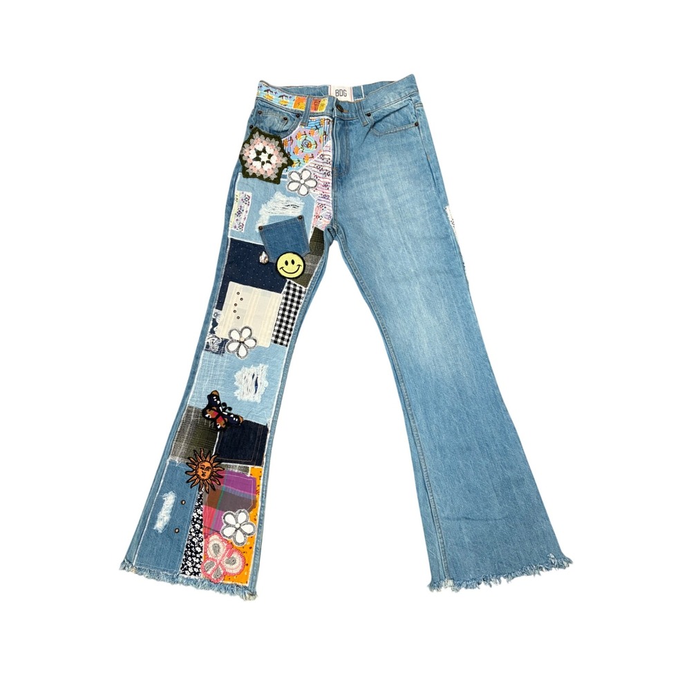 BDG Urban Outfitters Patchwork Flare Jeans Light Wash High Rise Size 25 Boho